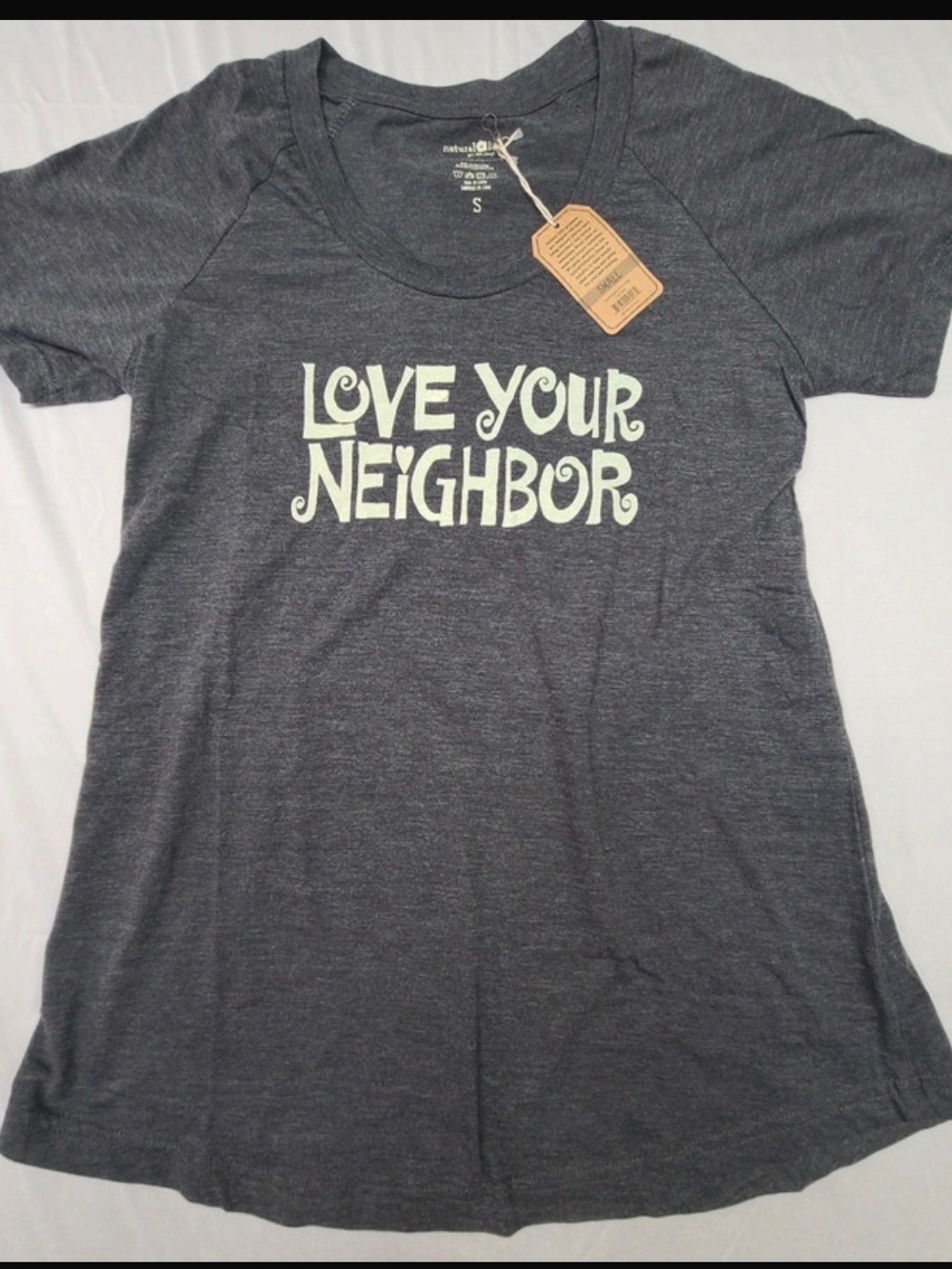 NATURAL LIFE Charcoal Tee with Cream 'Love Your Neighbor' Graphic